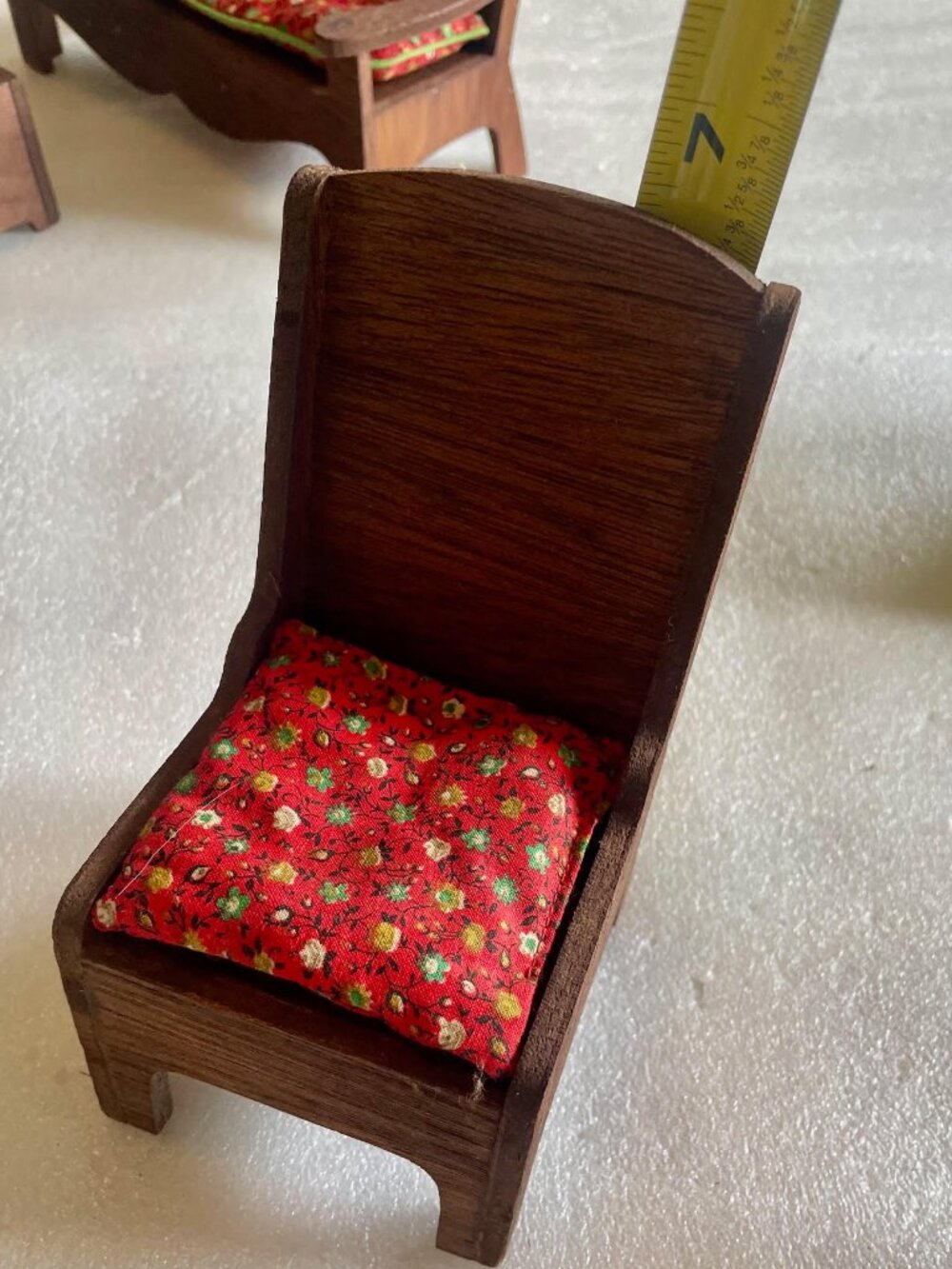 Vintage Wood Doll Furniture Set 9 Pc w Cushions Primitive Style - Picture 9 of 12